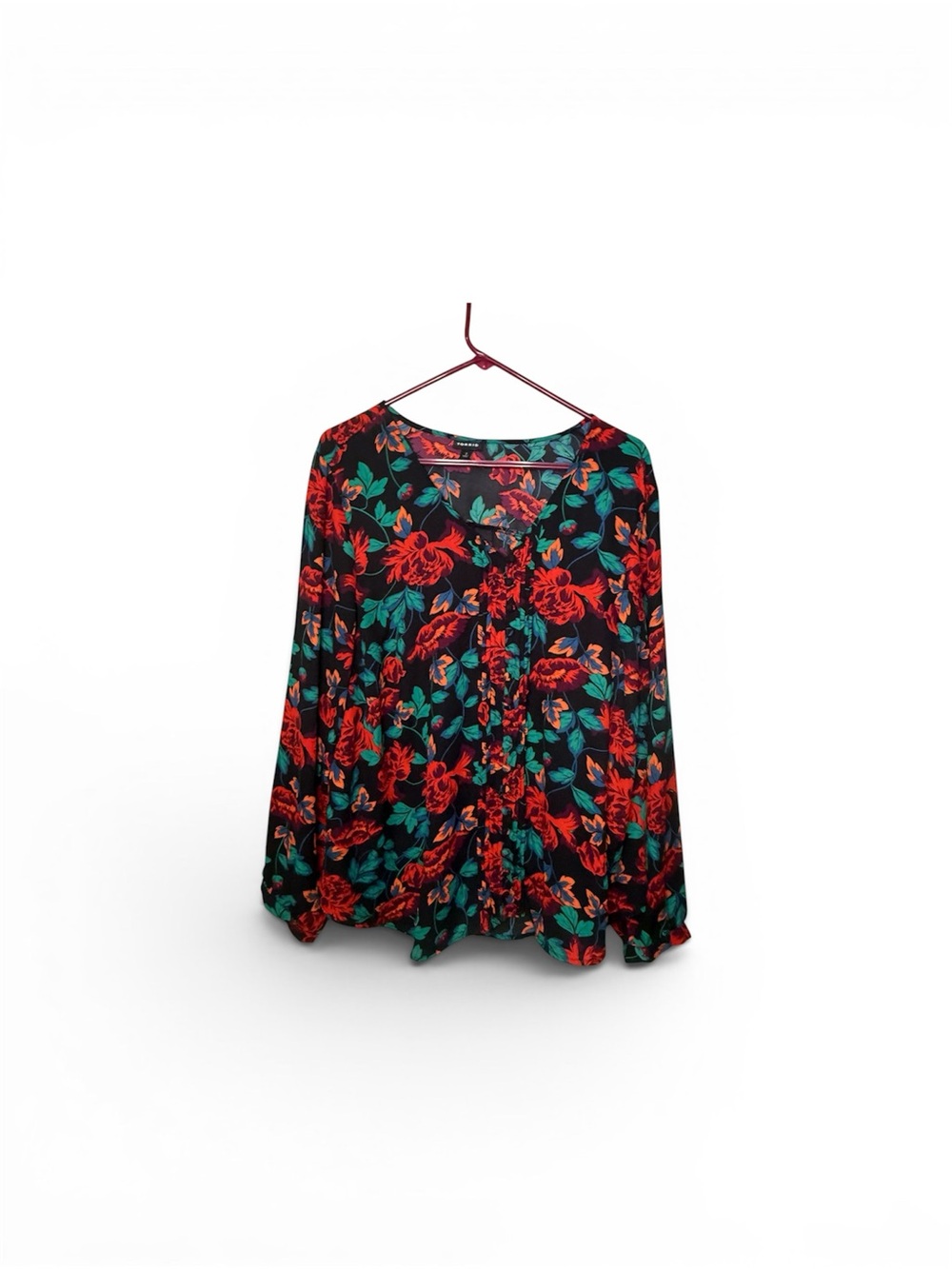 Torrid Floral V-Neck Long-Sleeve Blouse - Red Floral
